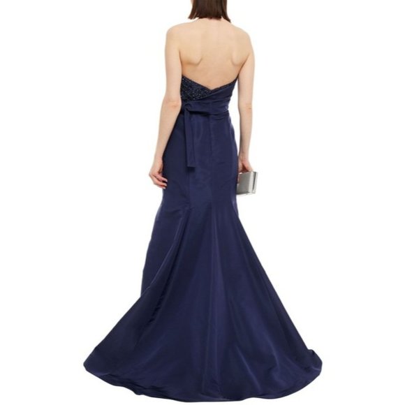 Carolina Herrera Strapless Embellished Silk Faille Gown Navy US:4 Dress - Picture 3 of 14